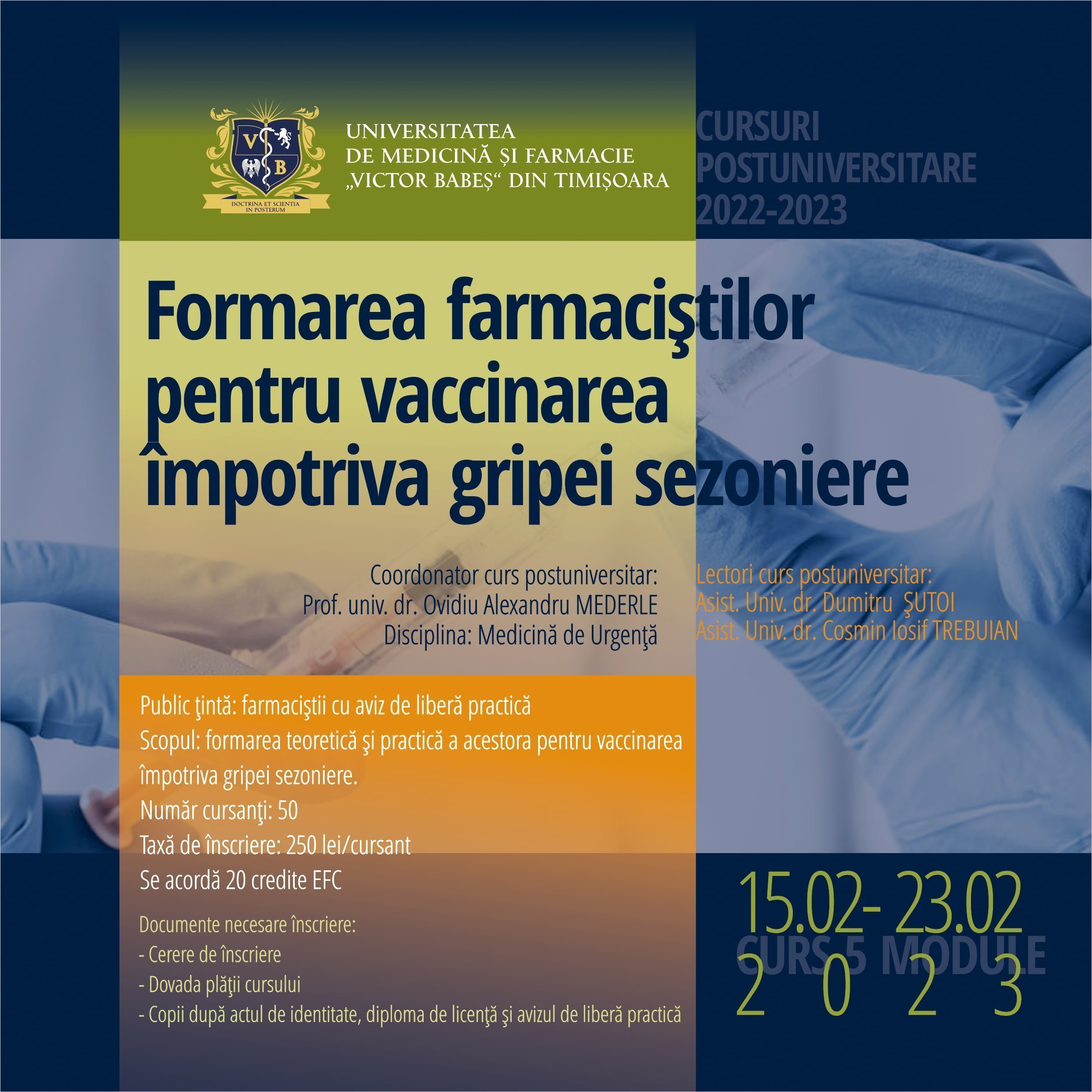 Afiș curs postunviersitar_Formarea farmaciștilor pentru vaccinarea împotriva gripei sezoniere