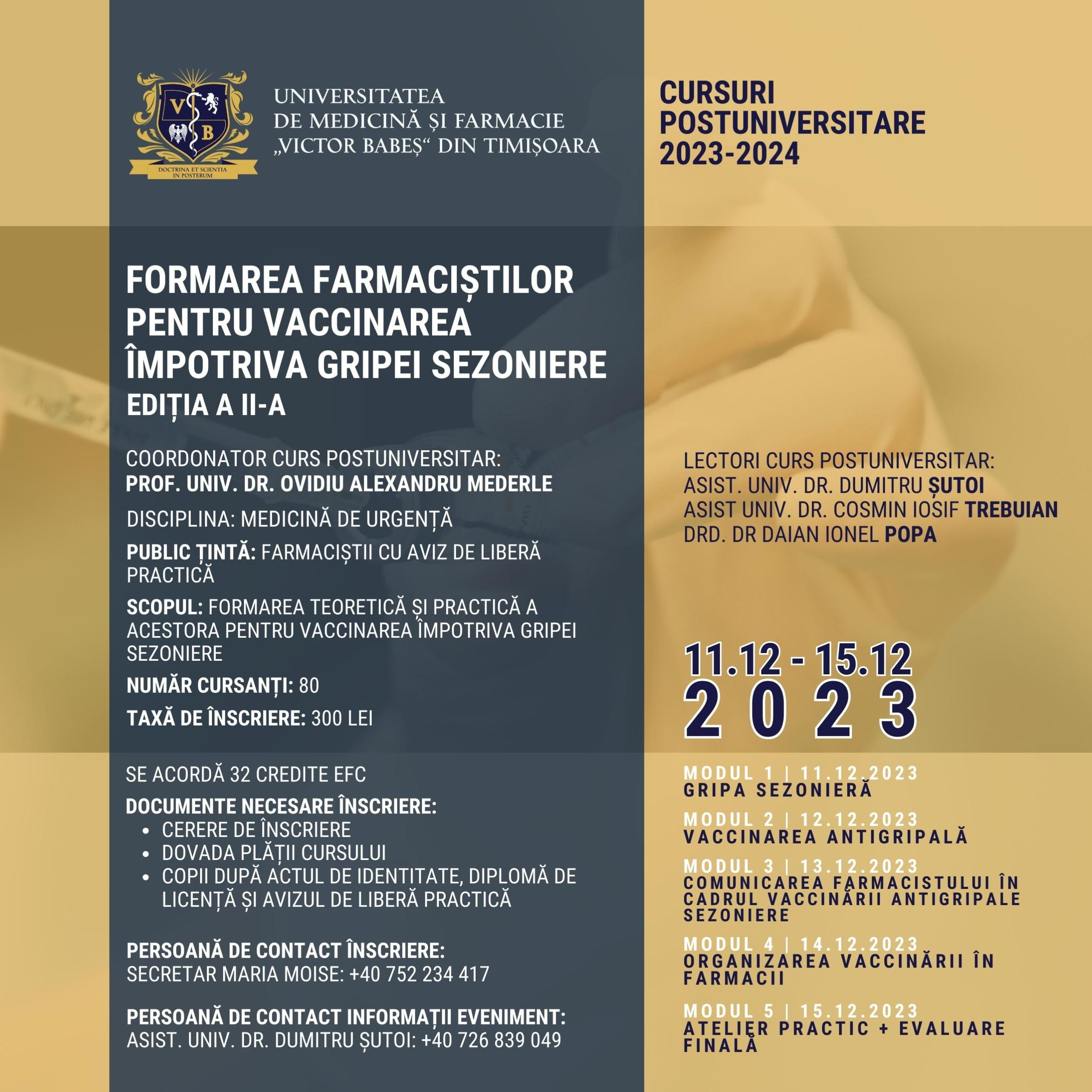 afis_Formarea farmaciștilor pentru vaccinarea împotriva gripei sezoniere_12.2023
