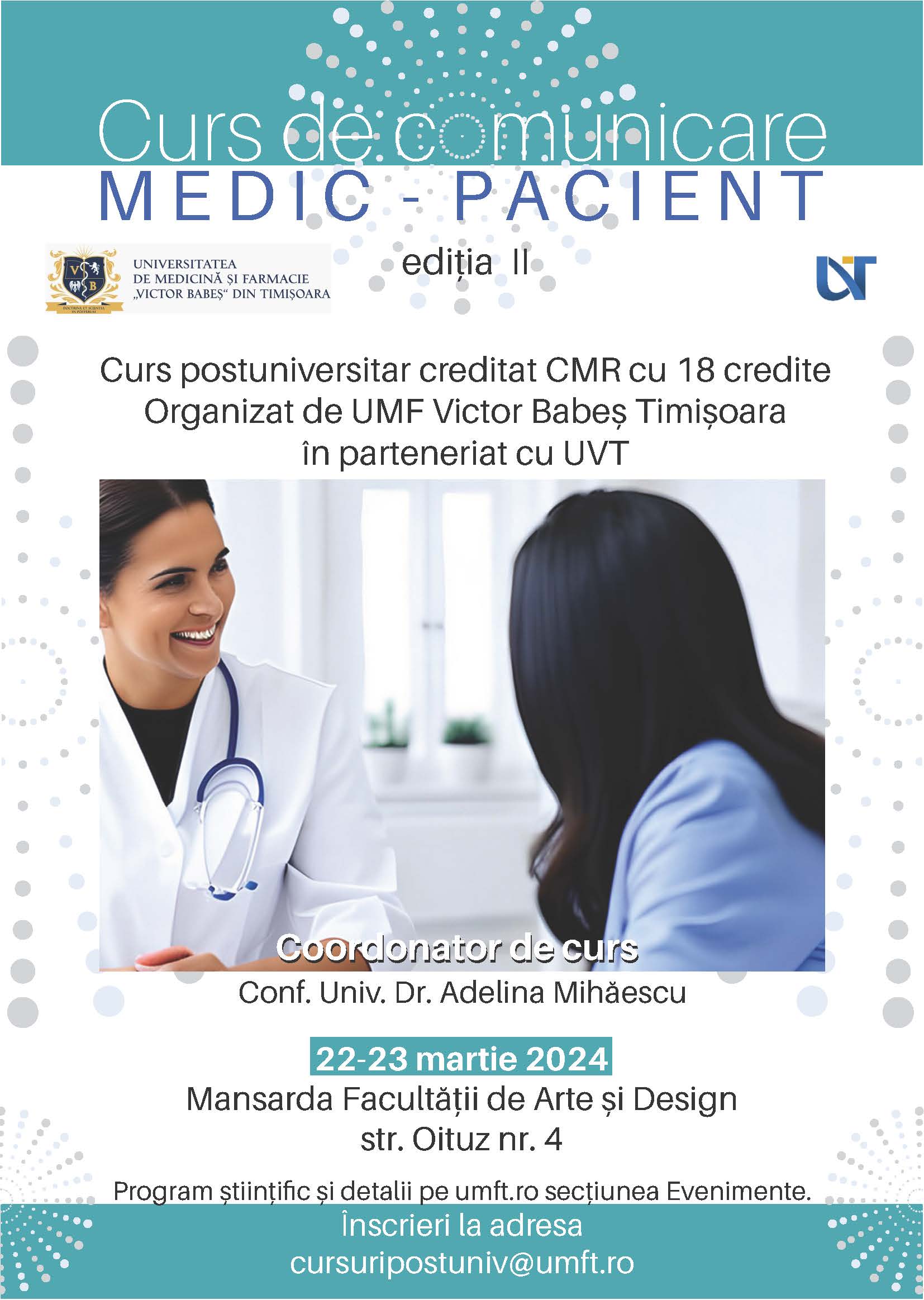 afis Curs postuniversitar Comunicare medic-pacient_Editia a II-a_22-23.03.2024